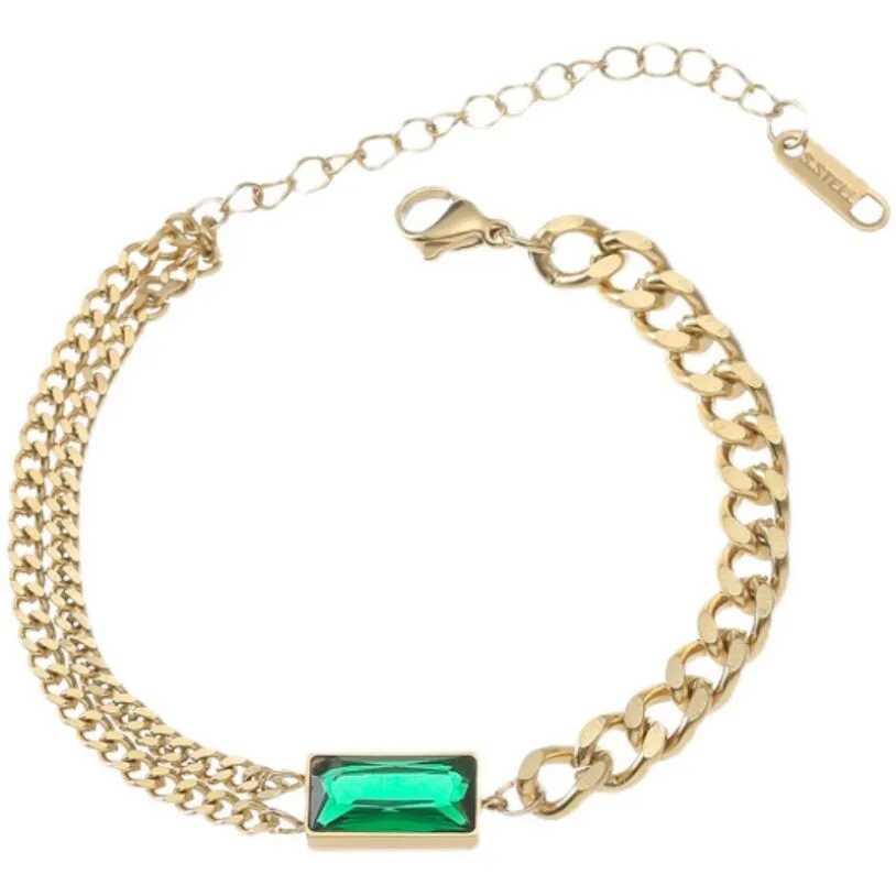 Embedded Zircon Thick Chain Bracelets 316L Jewelry For Women