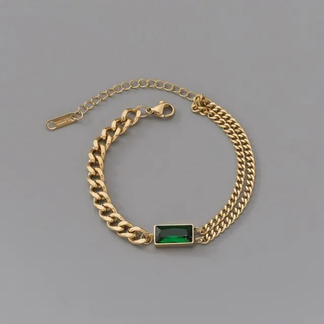 Embedded Zircon Thick Chain Bracelets 316L Jewelry For Women