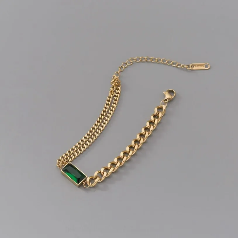 Embedded Zircon Thick Chain Bracelets 316L Jewelry For Women