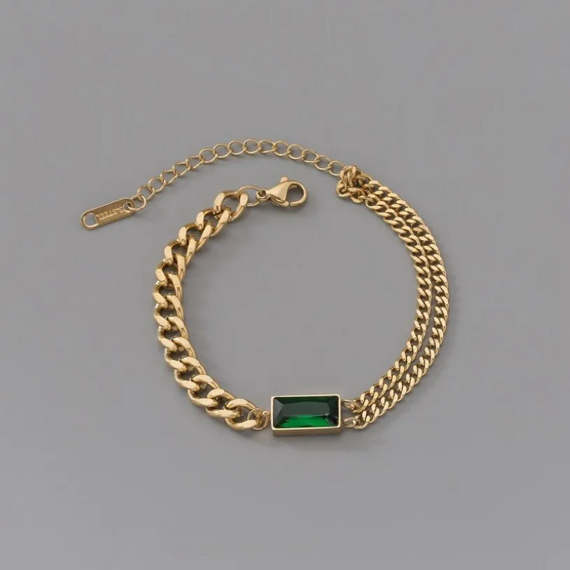 Embedded Zircon Thick Chain Bracelets 316L Jewelry For Women
