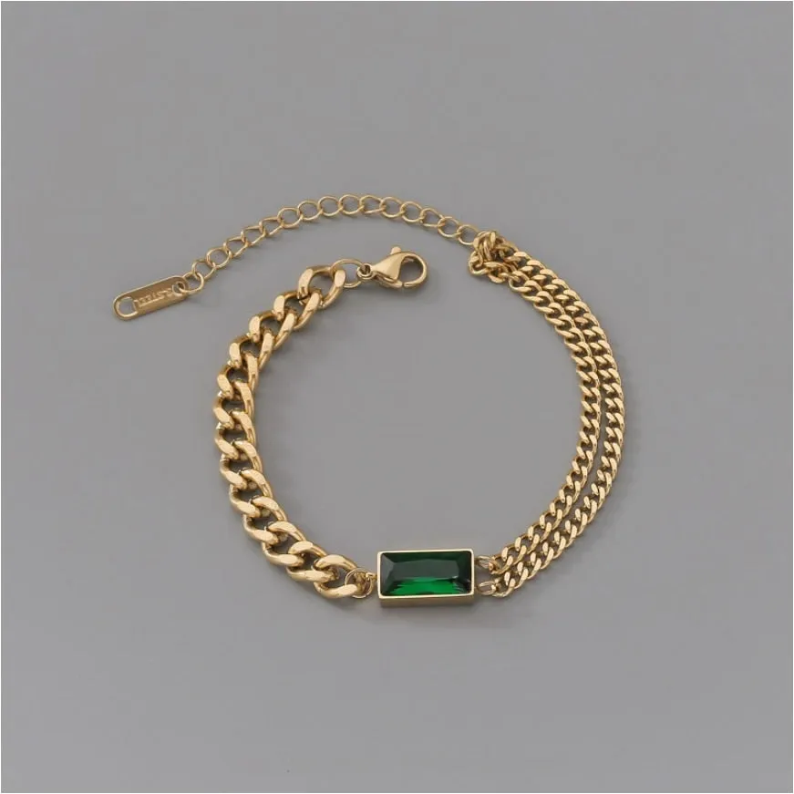 Embedded Zircon Thick Chain Bracelets 316L Jewelry For Women