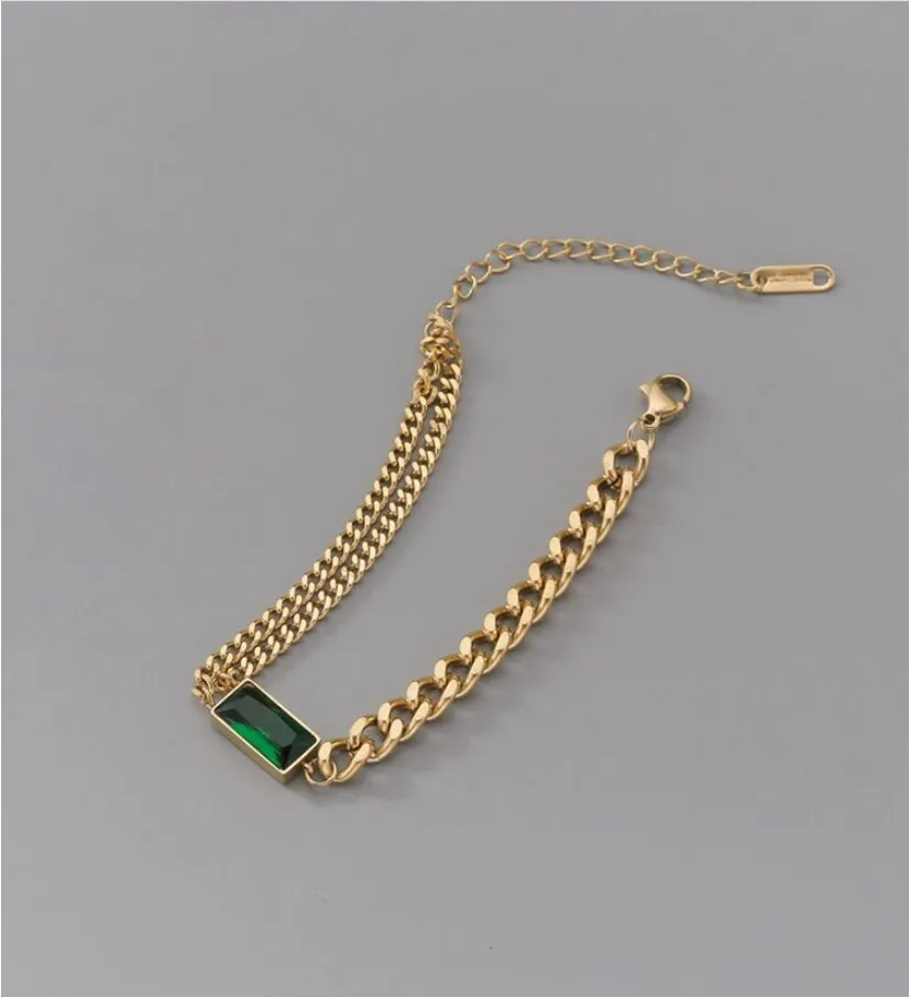 Embedded Zircon Thick Chain Bracelets 316L Jewelry For Women
