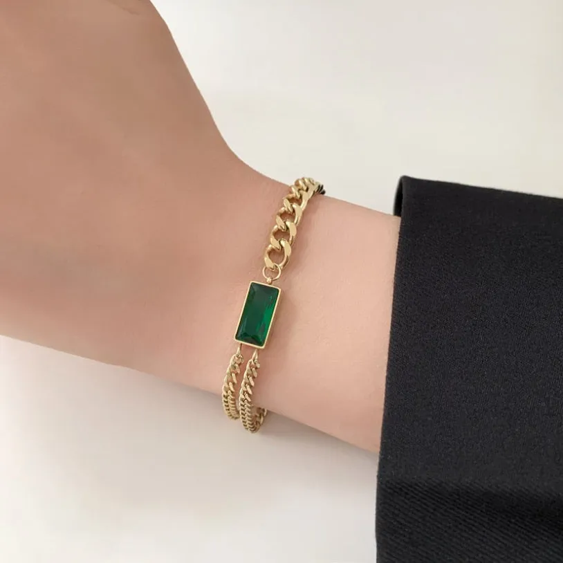 Embedded Zircon Thick Chain Bracelets 316L Jewelry For Women