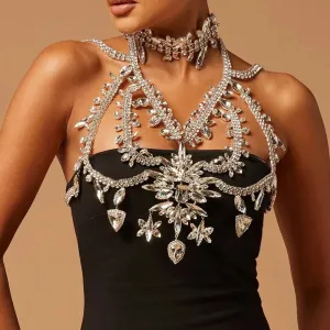 Exaggerated Crystal Body Chain Bra Vest