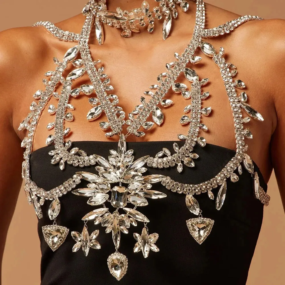 Exaggerated Crystal Body Chain Bra Vest