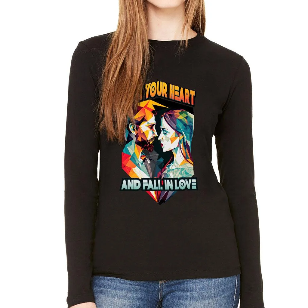 Fall in Love Women's Long Sleeve T-Shirt - Unique Long Sleeve Tee - Geometric T-Shirt