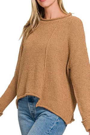 Falling For You Deep Camel Asymmetric Hem Sweater