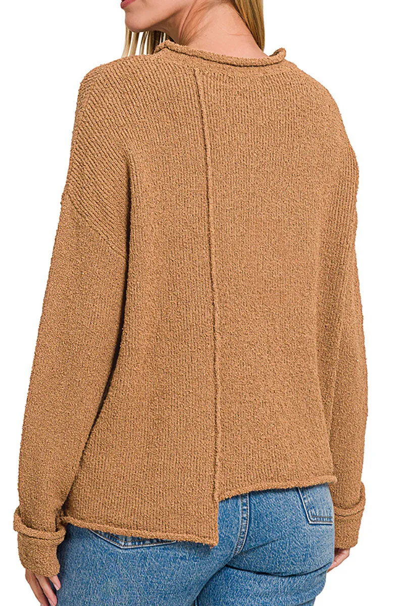 Falling For You Deep Camel Asymmetric Hem Sweater