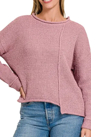 Falling For You Light Rose Asymmetric Hem Sweater