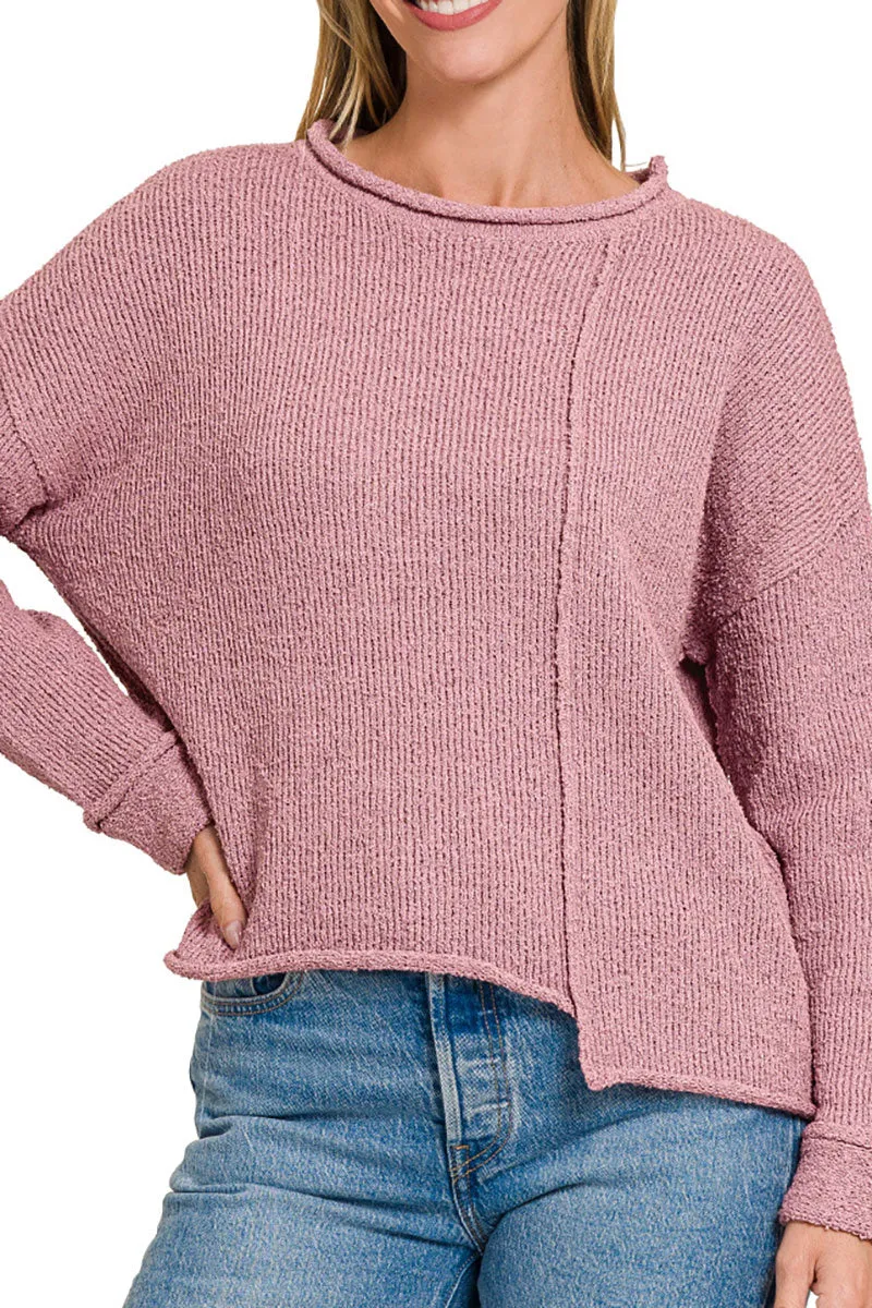 Falling For You Light Rose Asymmetric Hem Sweater