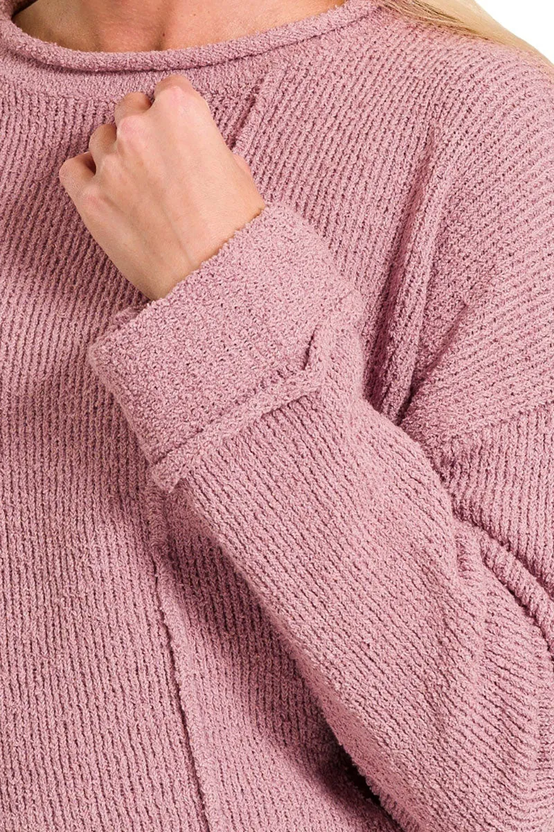 Falling For You Light Rose Asymmetric Hem Sweater