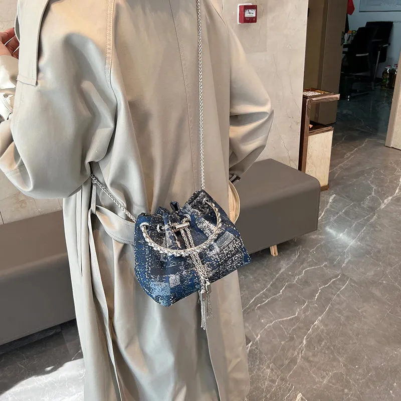 Faux Denim Bucket Bag