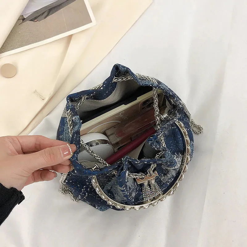 Faux Denim Bucket Bag