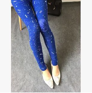 Floral patterned Printed Leggings Fashion Women Lady Slim Cotton Pants Black white Vintage graffiti trousers