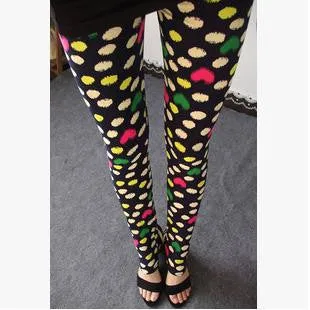 Floral patterned Printed Leggings Fashion Women Lady Slim Cotton Pants Black white Vintage graffiti trousers