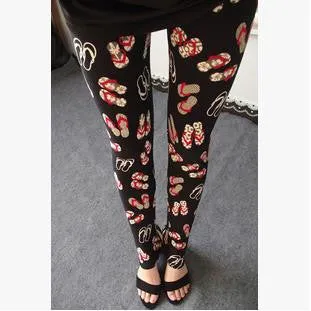 Floral patterned Printed Leggings Fashion Women Lady Slim Cotton Pants Black white Vintage graffiti trousers