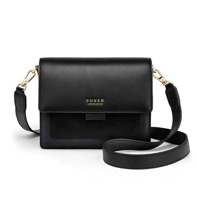 FOXER Women Split Cow Leather Crossbody Shoulder Bags Female Fashion Small Lady Flap Purse Valentine Gift for Girl