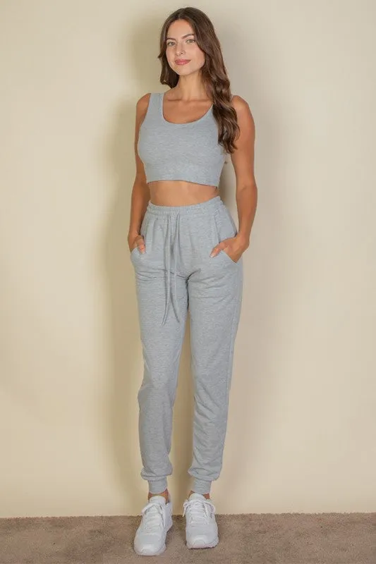 French Terry Cropped Tank Top & Joggers Set