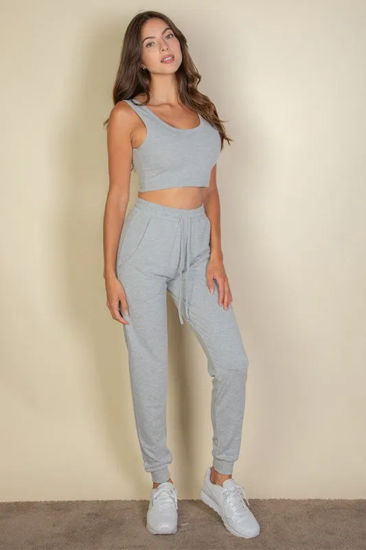 French Terry Cropped Tank Top & Joggers Set