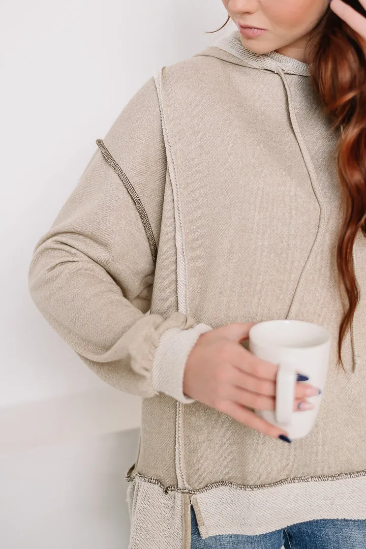 French Terry Open Seam Hoodie | Taupe