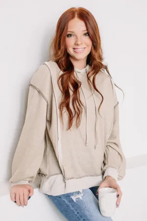 French Terry Open Seam Hoodie | Taupe
