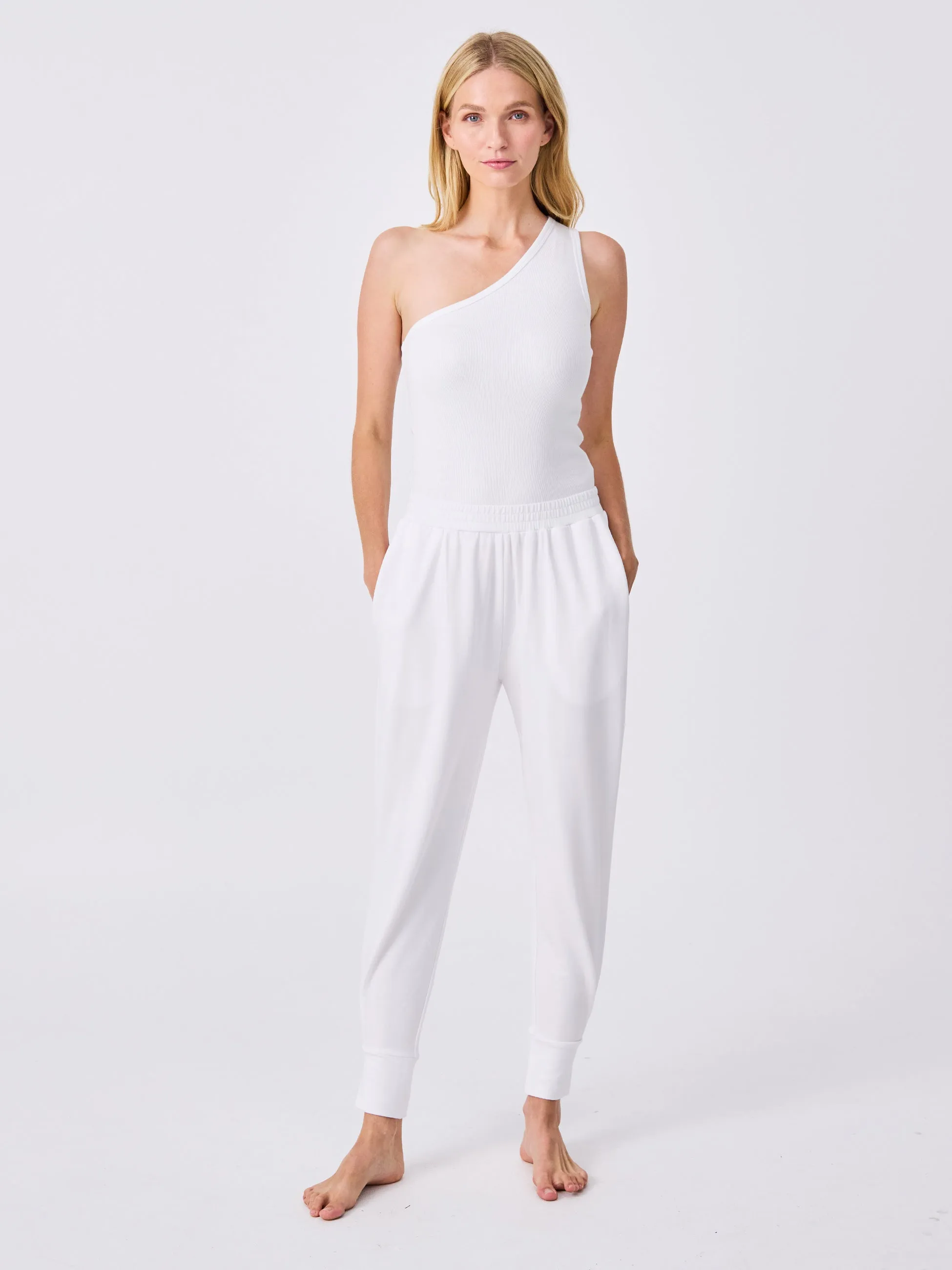 French Terry Side Pleat Jogger Jogger - White