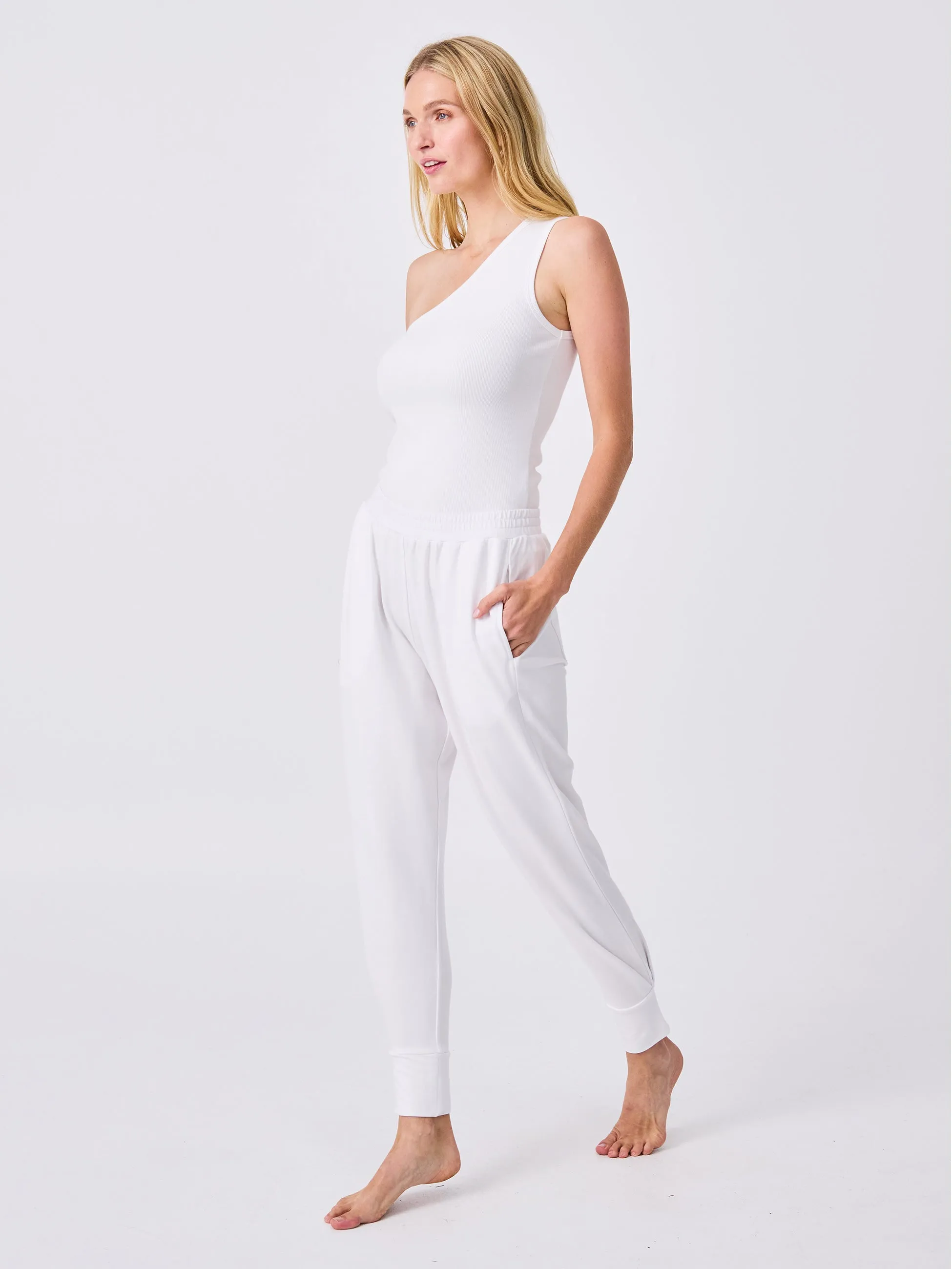 French Terry Side Pleat Jogger Jogger - White