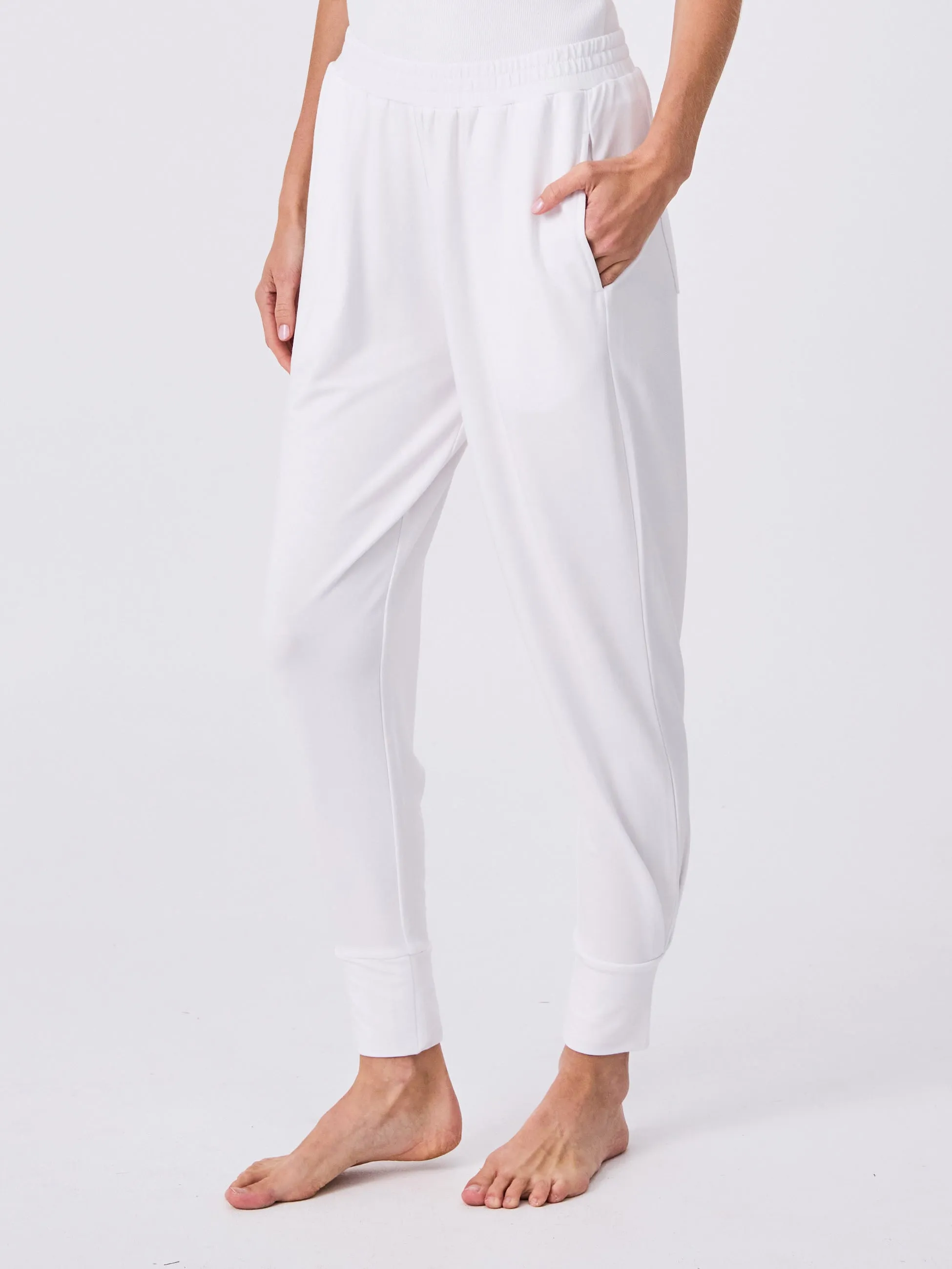 French Terry Side Pleat Jogger Jogger - White