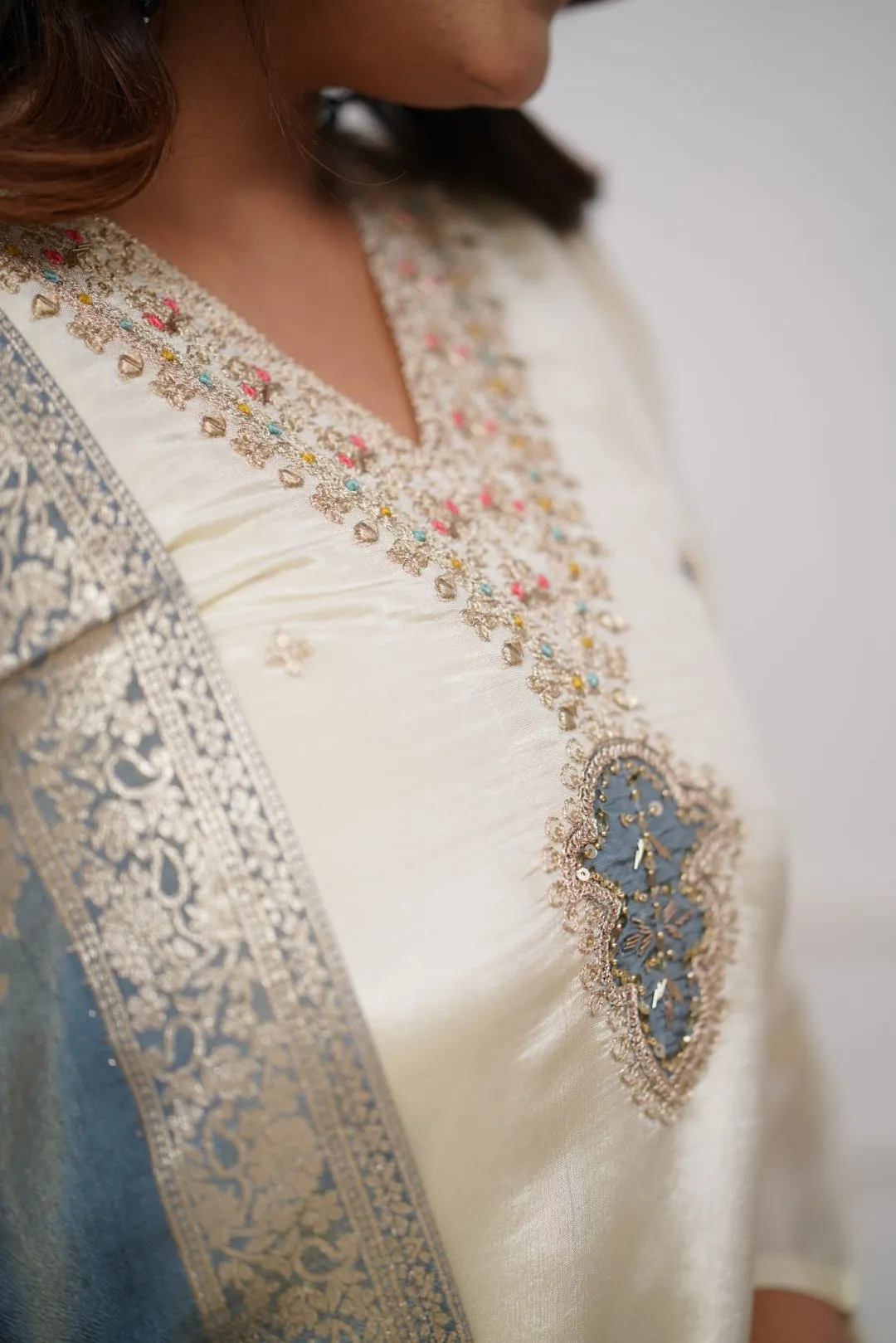 FRILLFIT: Women Embroidered Chanderi  SILK  kurta set
