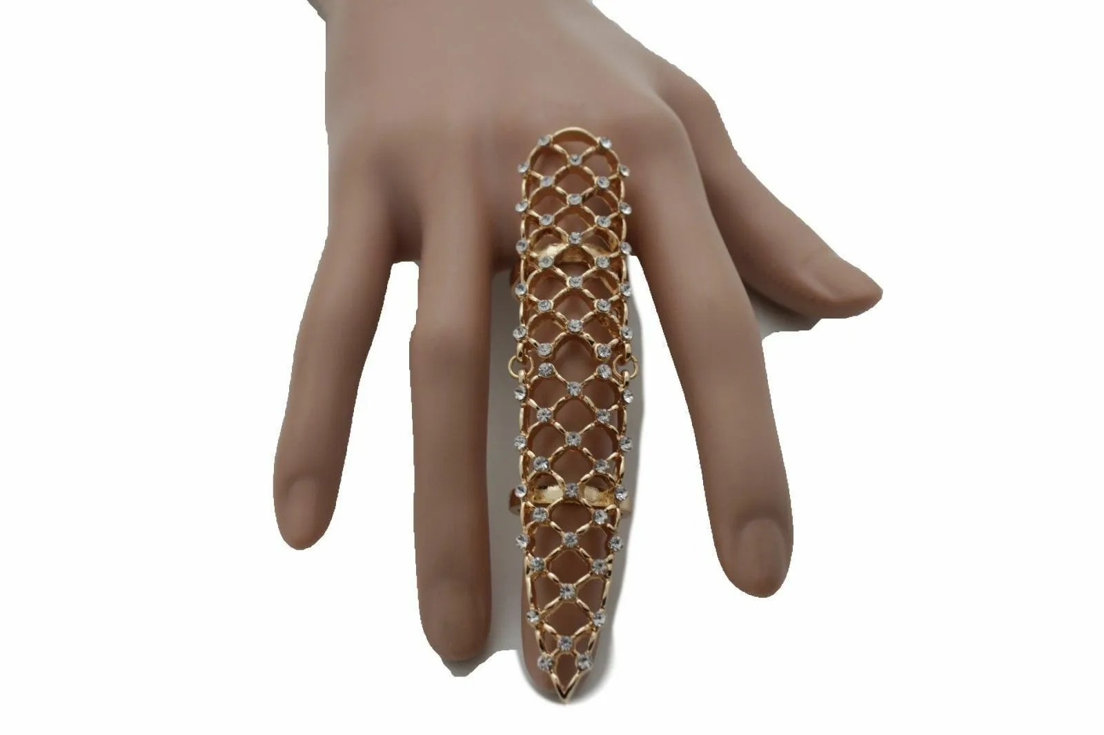 Full Finger Gold Metal & Rhinestone Ring