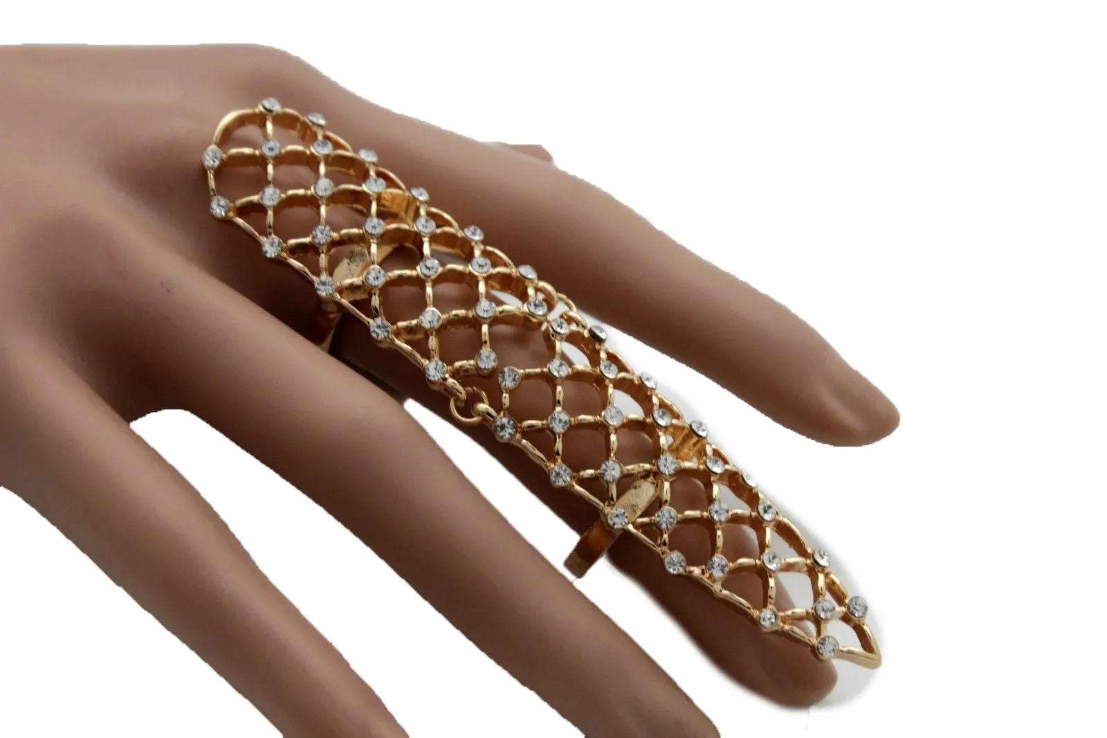 Full Finger Gold Metal & Rhinestone Ring