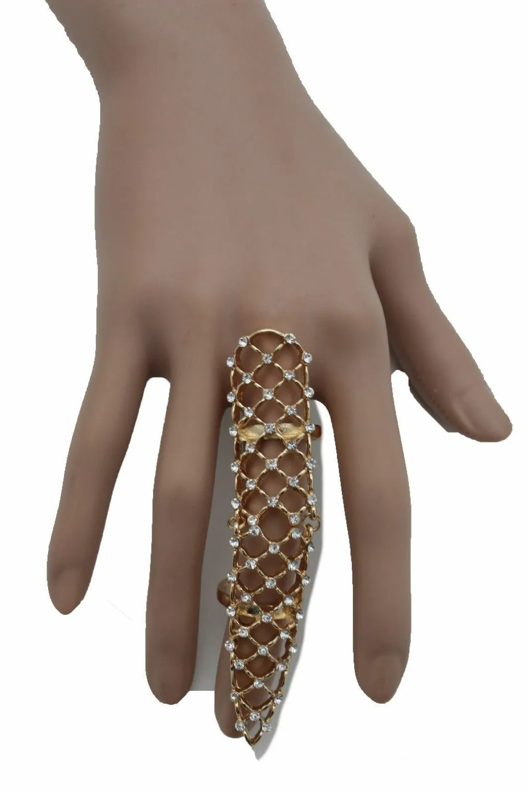 Full Finger Gold Metal & Rhinestone Ring
