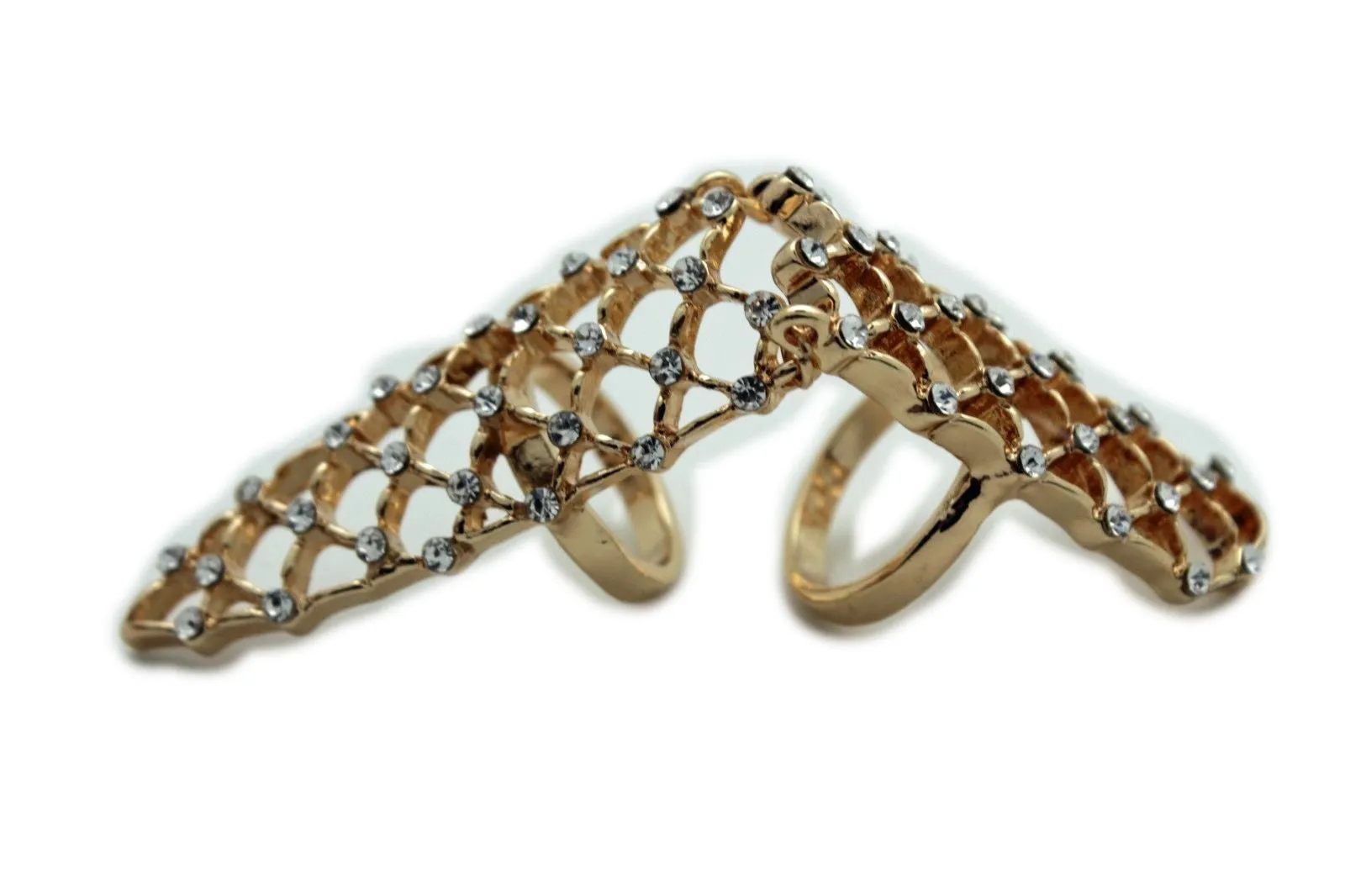 Full Finger Gold Metal & Rhinestone Ring