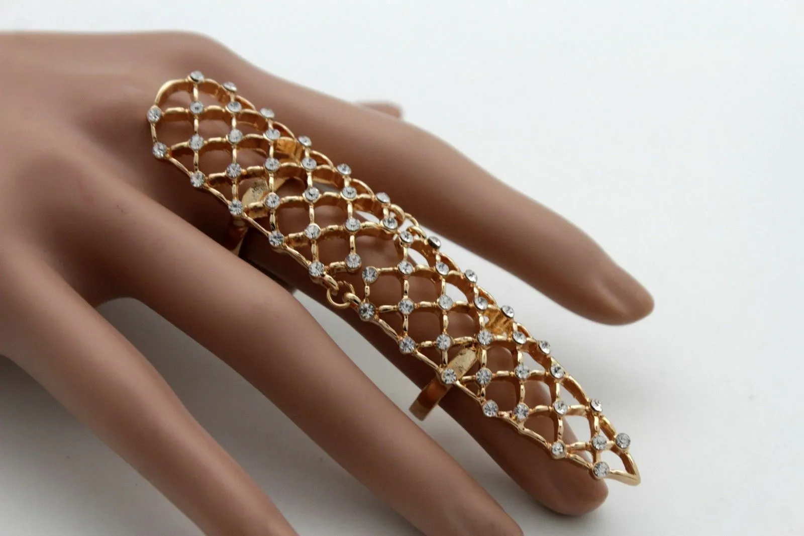 Full Finger Gold Metal & Rhinestone Ring