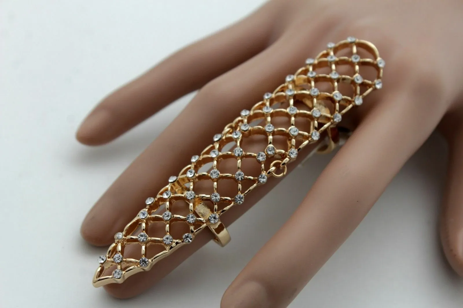 Full Finger Gold Metal & Rhinestone Ring
