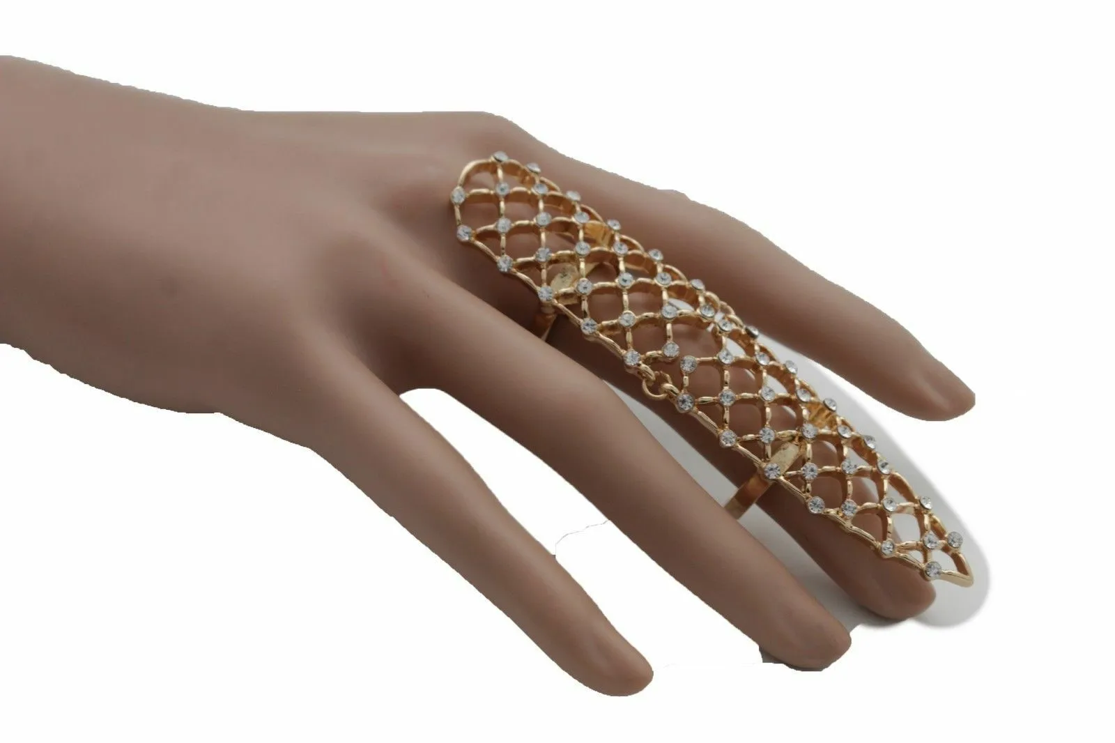 Full Finger Gold Metal & Rhinestone Ring