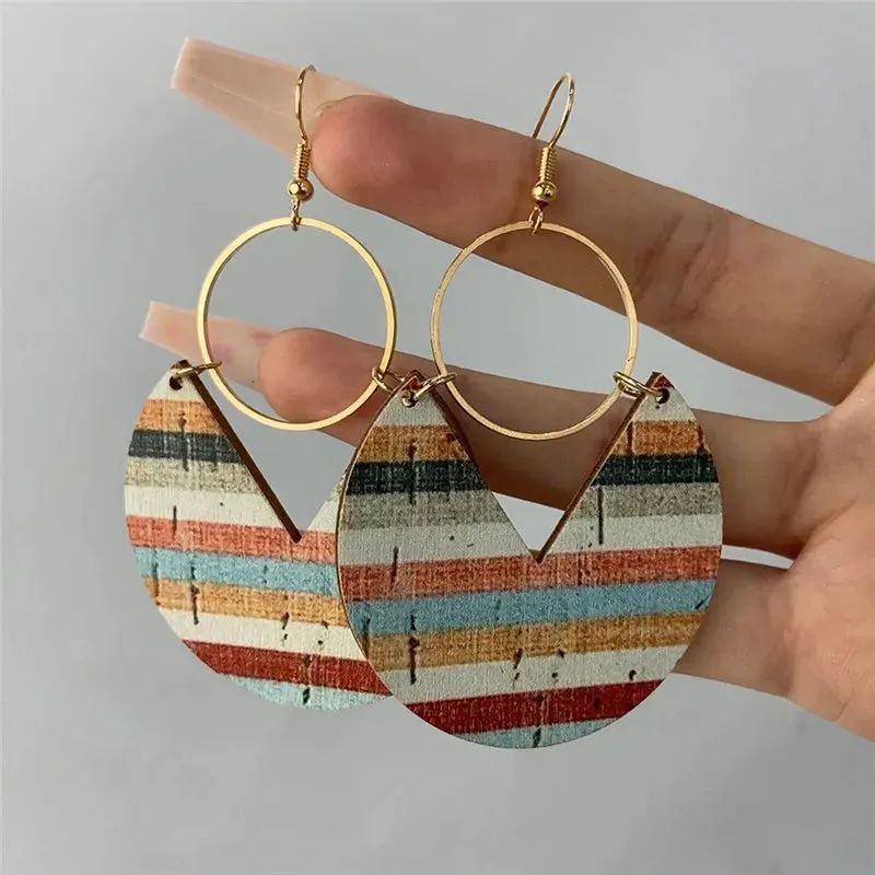Geometric Copper Drop Earrings | Colorful Pattern Statement Earrings | Women's Fashion Jewelry