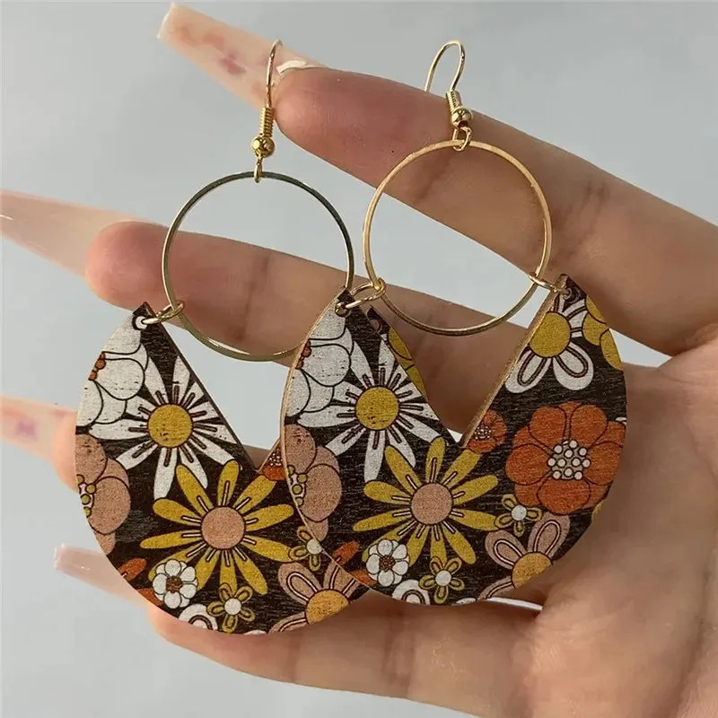 Geometric Copper Drop Earrings | Colorful Pattern Statement Earrings | Women's Fashion Jewelry