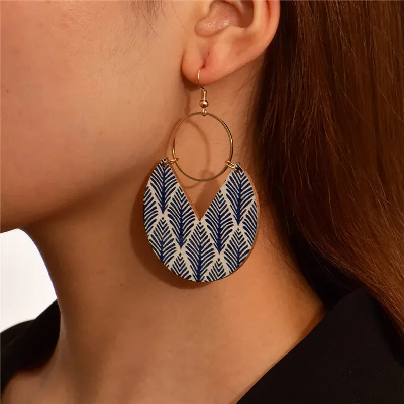 Geometric Copper Drop Earrings | Colorful Pattern Statement Earrings | Women's Fashion Jewelry