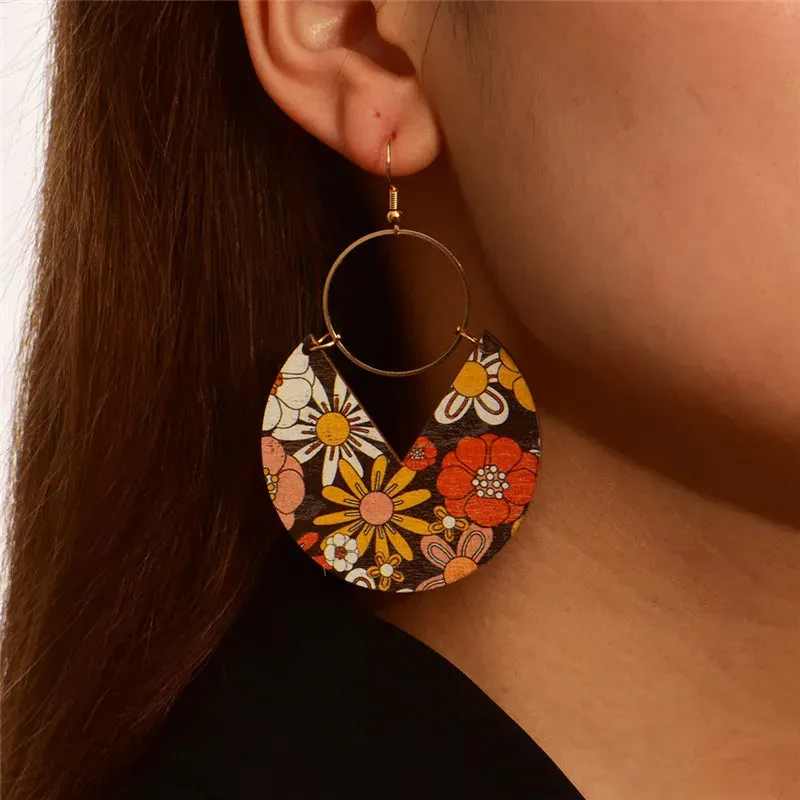 Geometric Copper Drop Earrings | Colorful Pattern Statement Earrings | Women's Fashion Jewelry