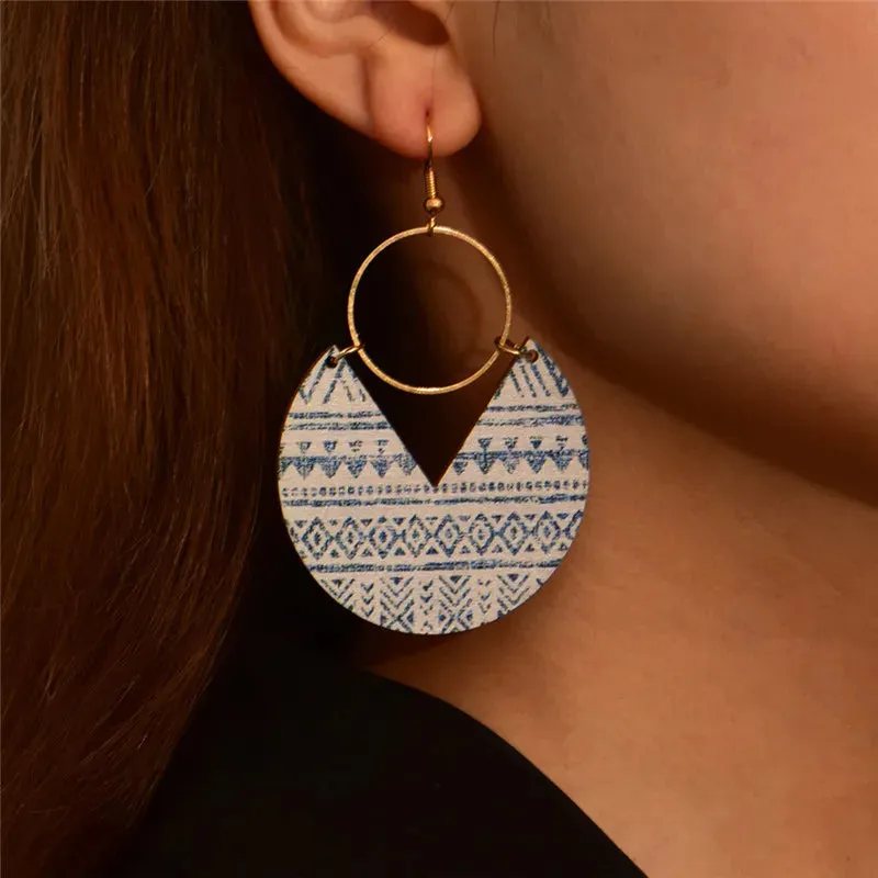 Geometric Copper Drop Earrings | Colorful Pattern Statement Earrings | Women's Fashion Jewelry