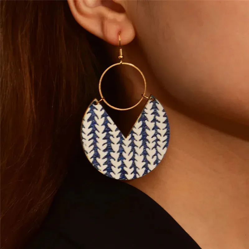 Geometric Copper Drop Earrings | Colorful Pattern Statement Earrings | Women's Fashion Jewelry