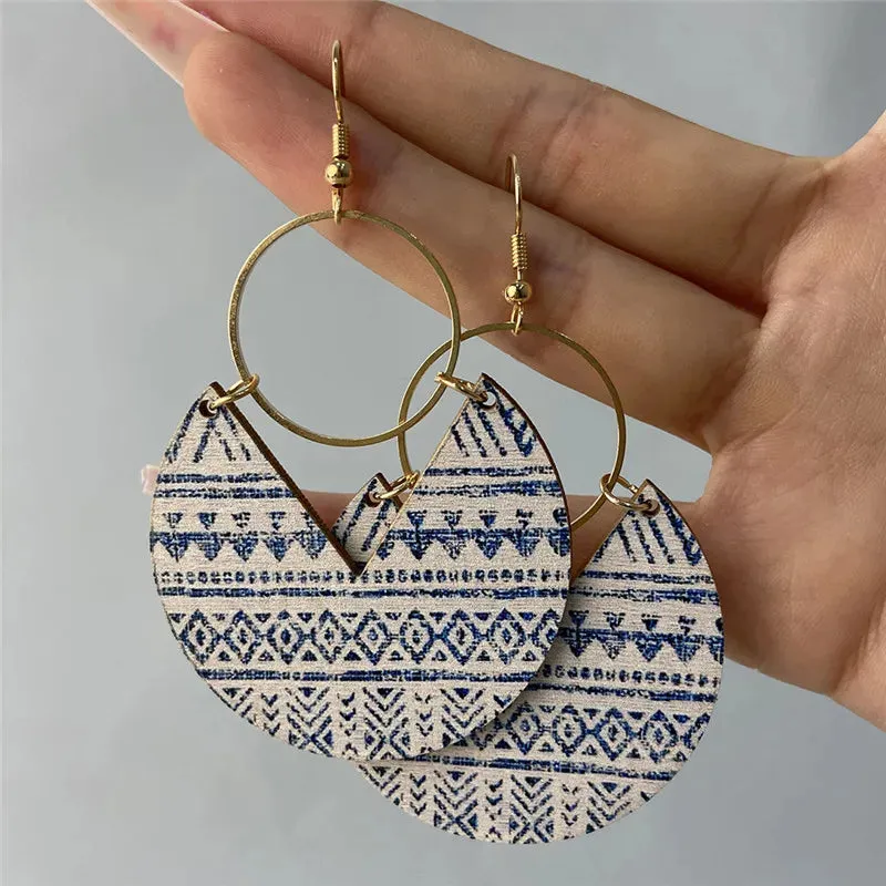 Geometric Copper Drop Earrings | Colorful Pattern Statement Earrings | Women's Fashion Jewelry