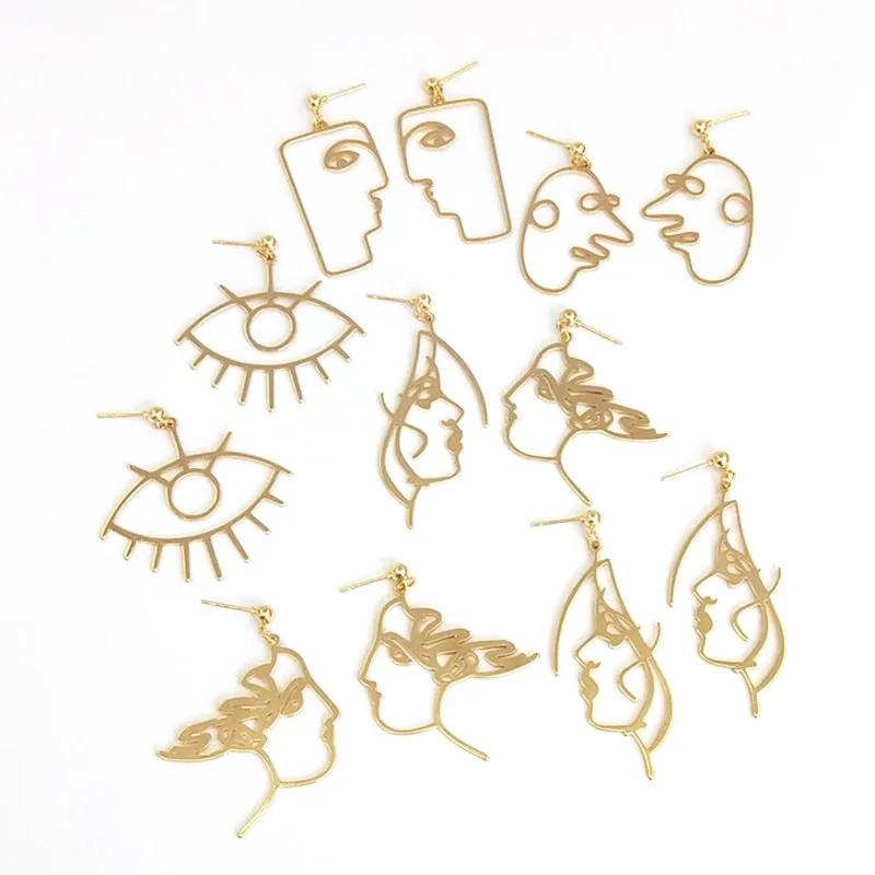 Geometric Girl Face Earrings