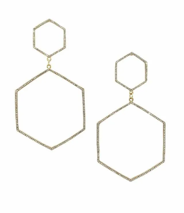 Geometric Gold Rhinestone Earrings
