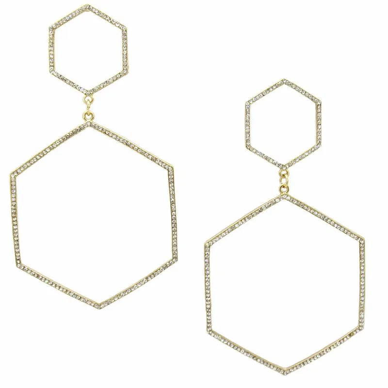 Geometric Gold Rhinestone Earrings