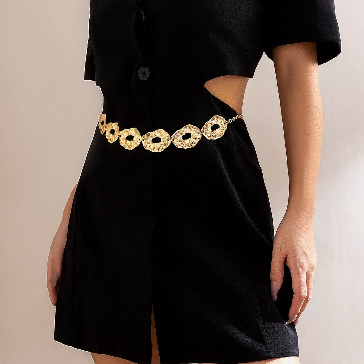 Geometric Irregular Hollow Round Disk Waist Chain