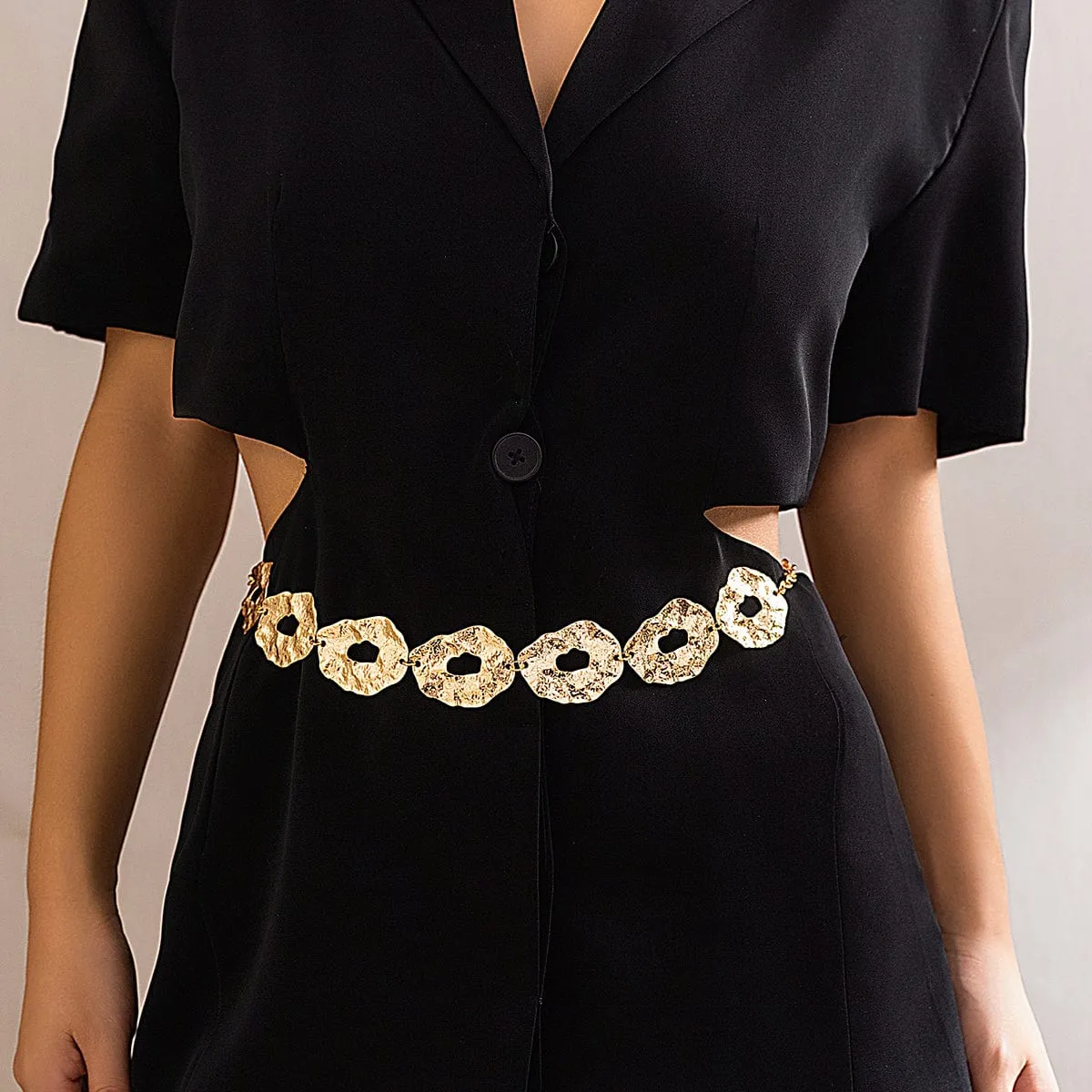 Geometric Irregular Hollow Round Disk Waist Chain