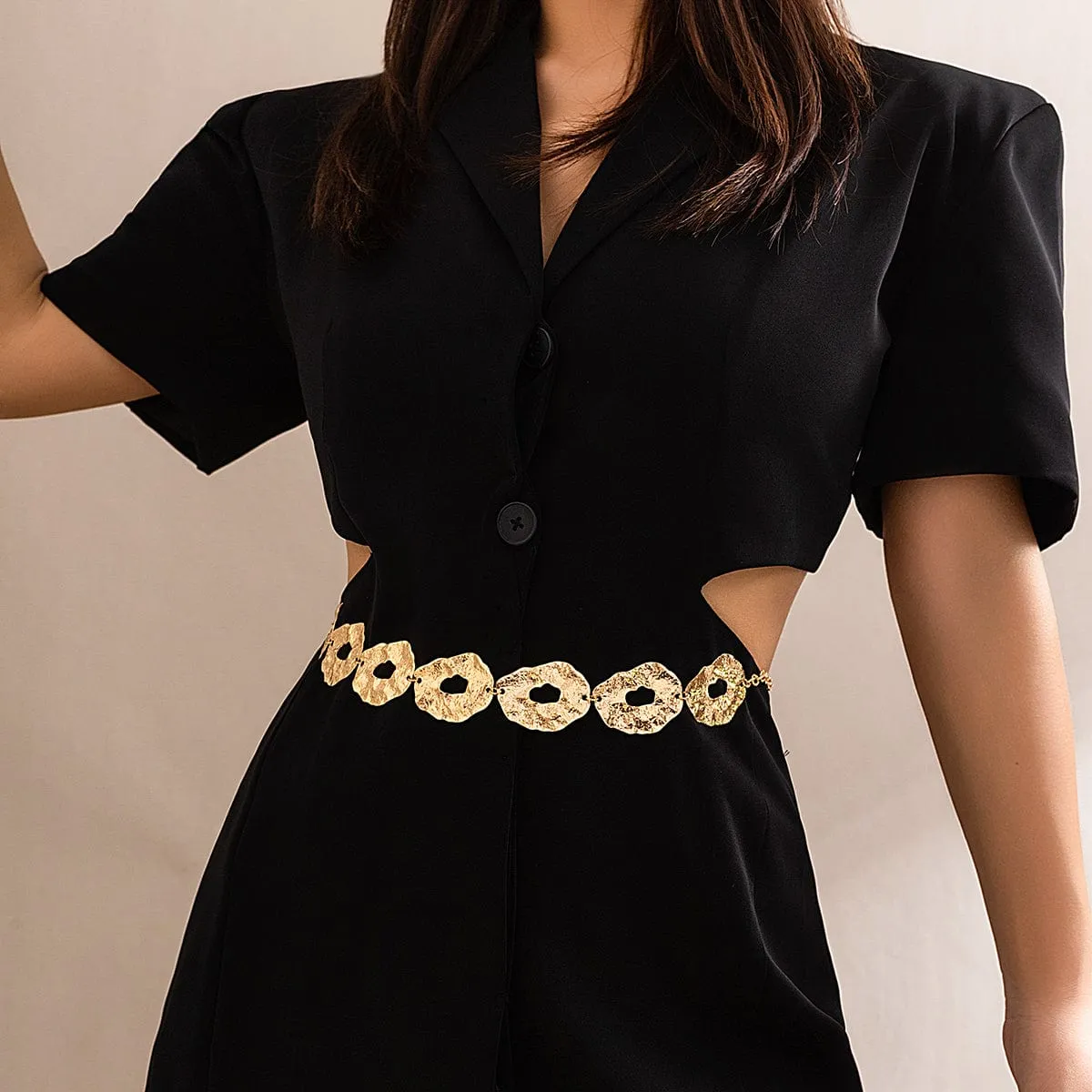 Geometric Irregular Hollow Round Disk Waist Chain