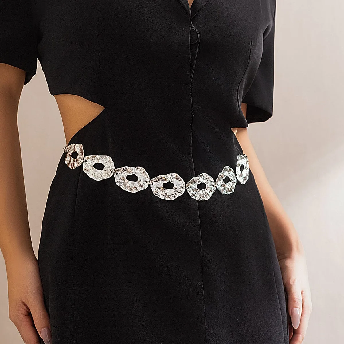 Geometric Irregular Hollow Round Disk Waist Chain